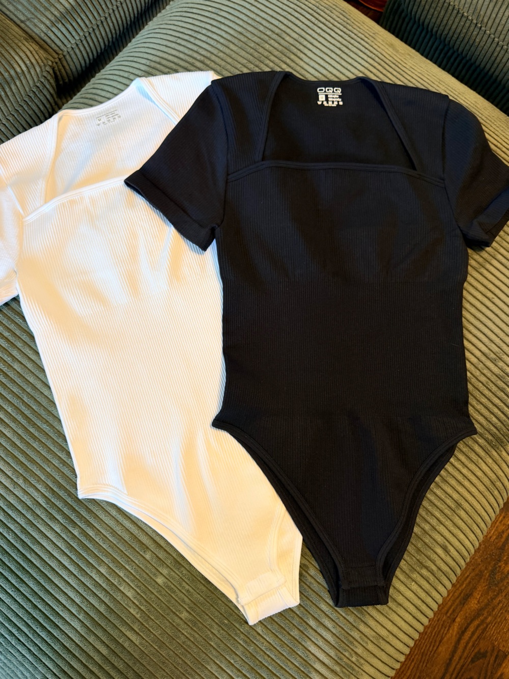 OQQ Ribbed Square Neck Bodysuit Bundle - Black & White Set of 2, Size M, NWOT